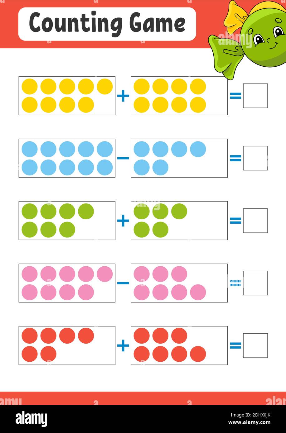 Addition And Subtraction Task For Kids Education Developing Worksheet Activity Color Page Game For Children Funny Character Isolated Vector Illu Stock Vector Image Art Alamy