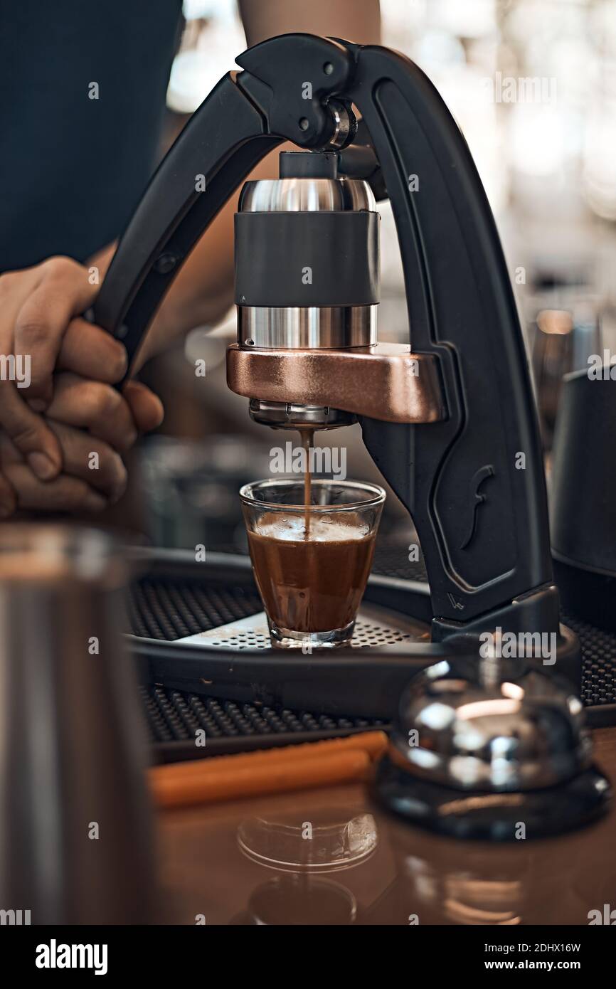 Flair espresso machine in a coffee shop Stock Photo Alamy