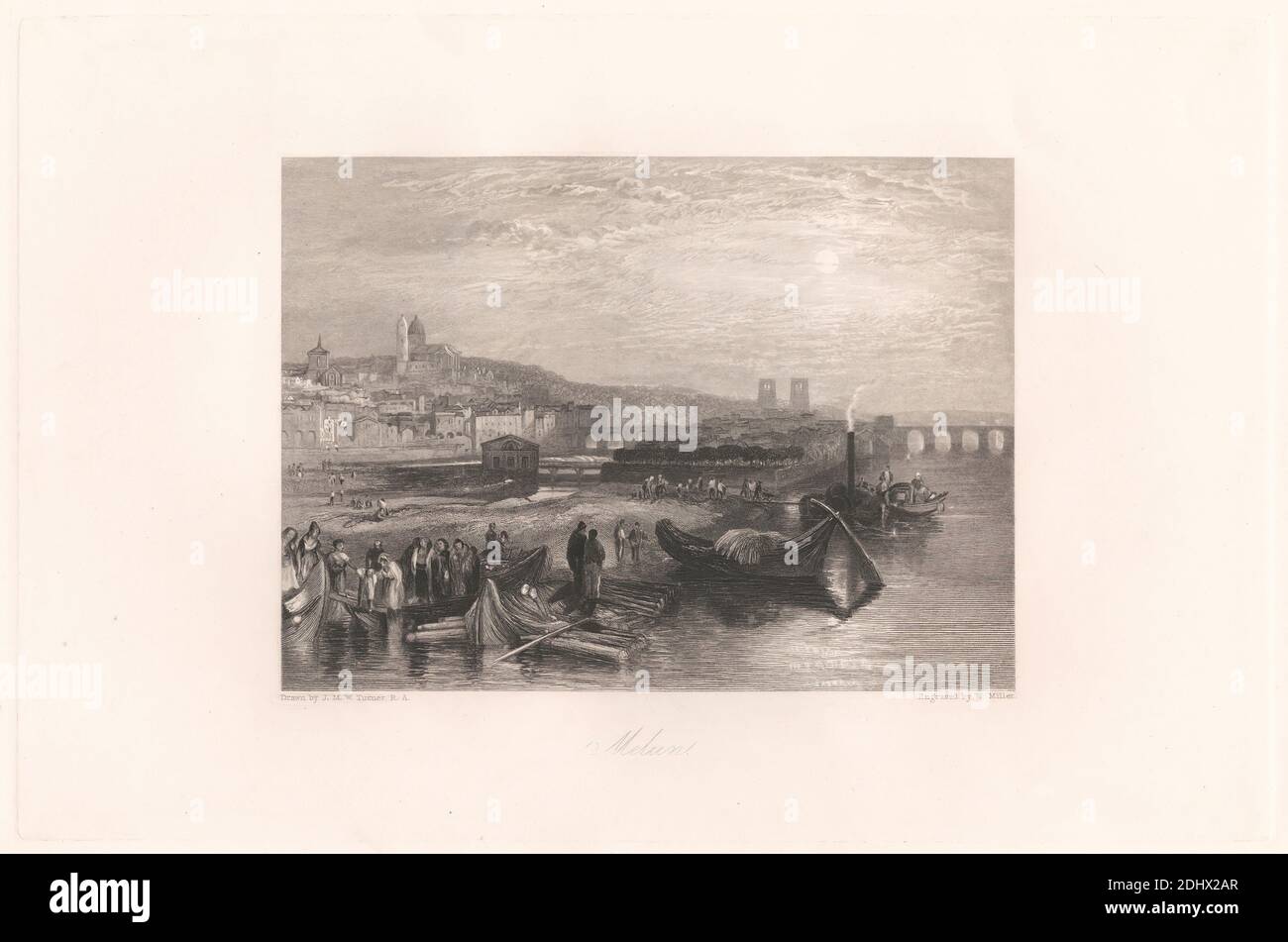 Melun, William Miller, 1796–1882, British, after Joseph Mallord William Turner, 1775–1851, British, 1835, Line engraving Stock Photo