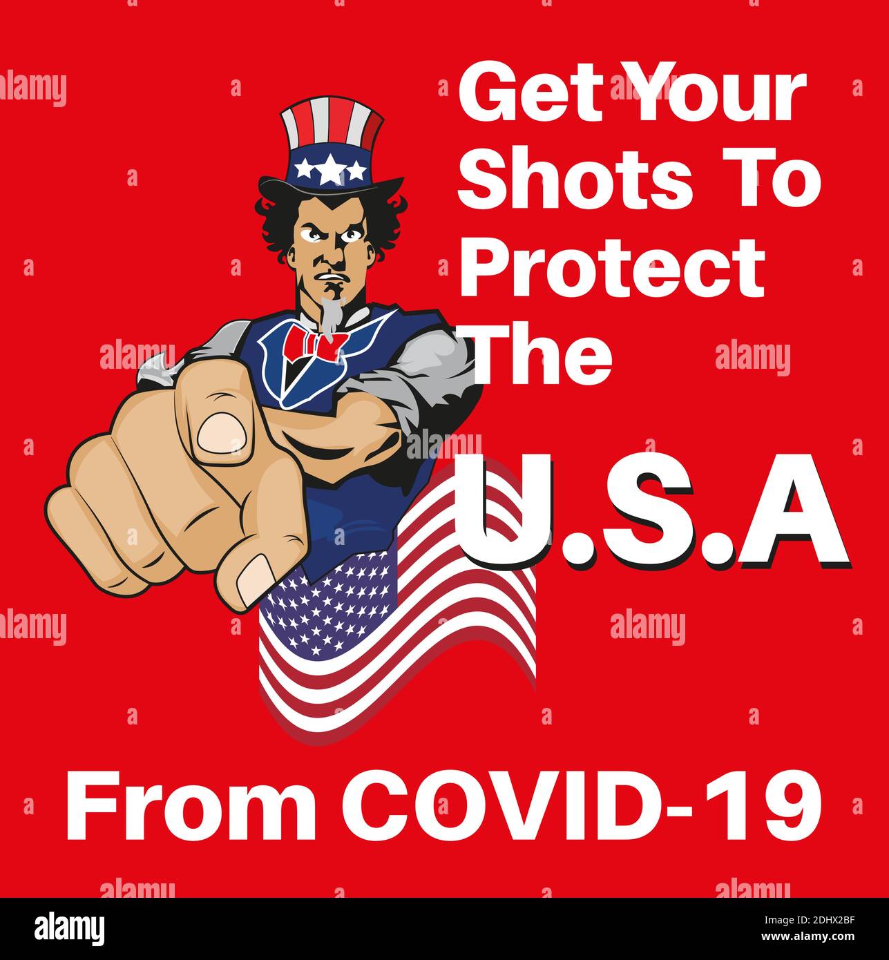 Get your Covid shots to protect the USA from COVID-19  Vector illustration Stock Vector