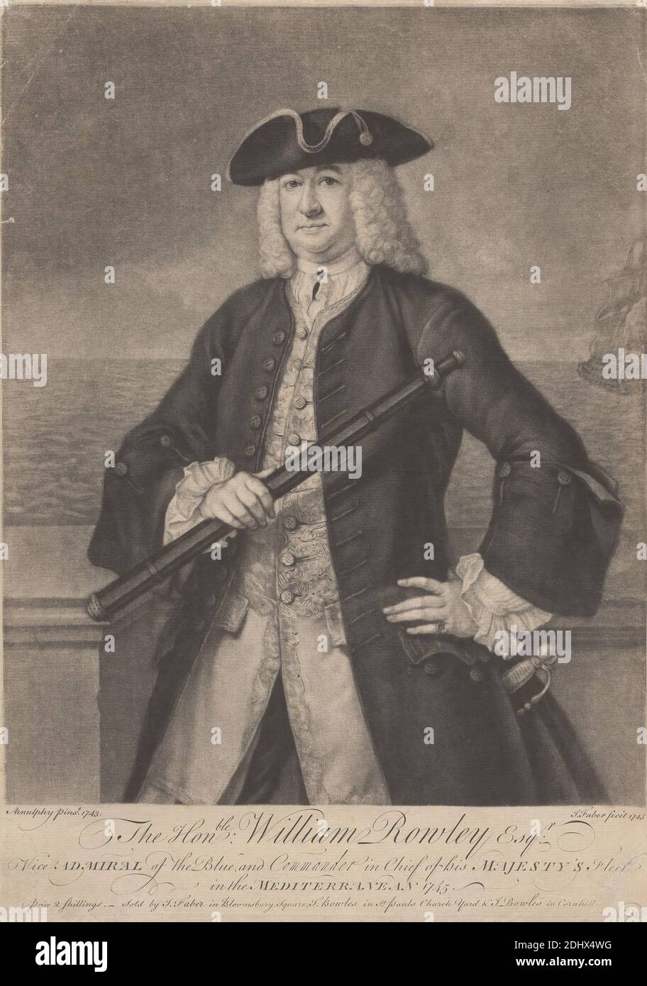 The Honorable William Rowley Esq., John Faber the Younger, ca. 1695–1756, Netherlandish, active in Britain, after Claude Arnulphy, 1697–1786, French, 1745, Mezzotint, Sheet: 10 x 14 1/8in. (25.4 x 35.9cm Stock Photo