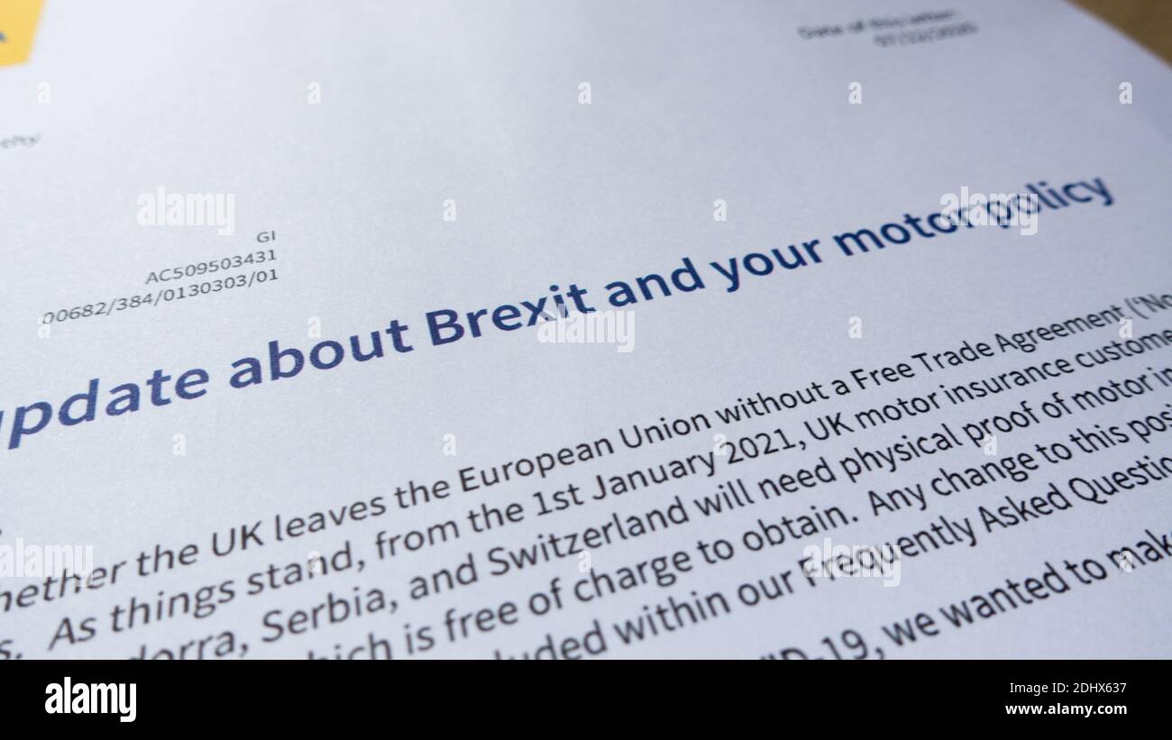 Motor insurance policy and Brexit green card Stock Photo