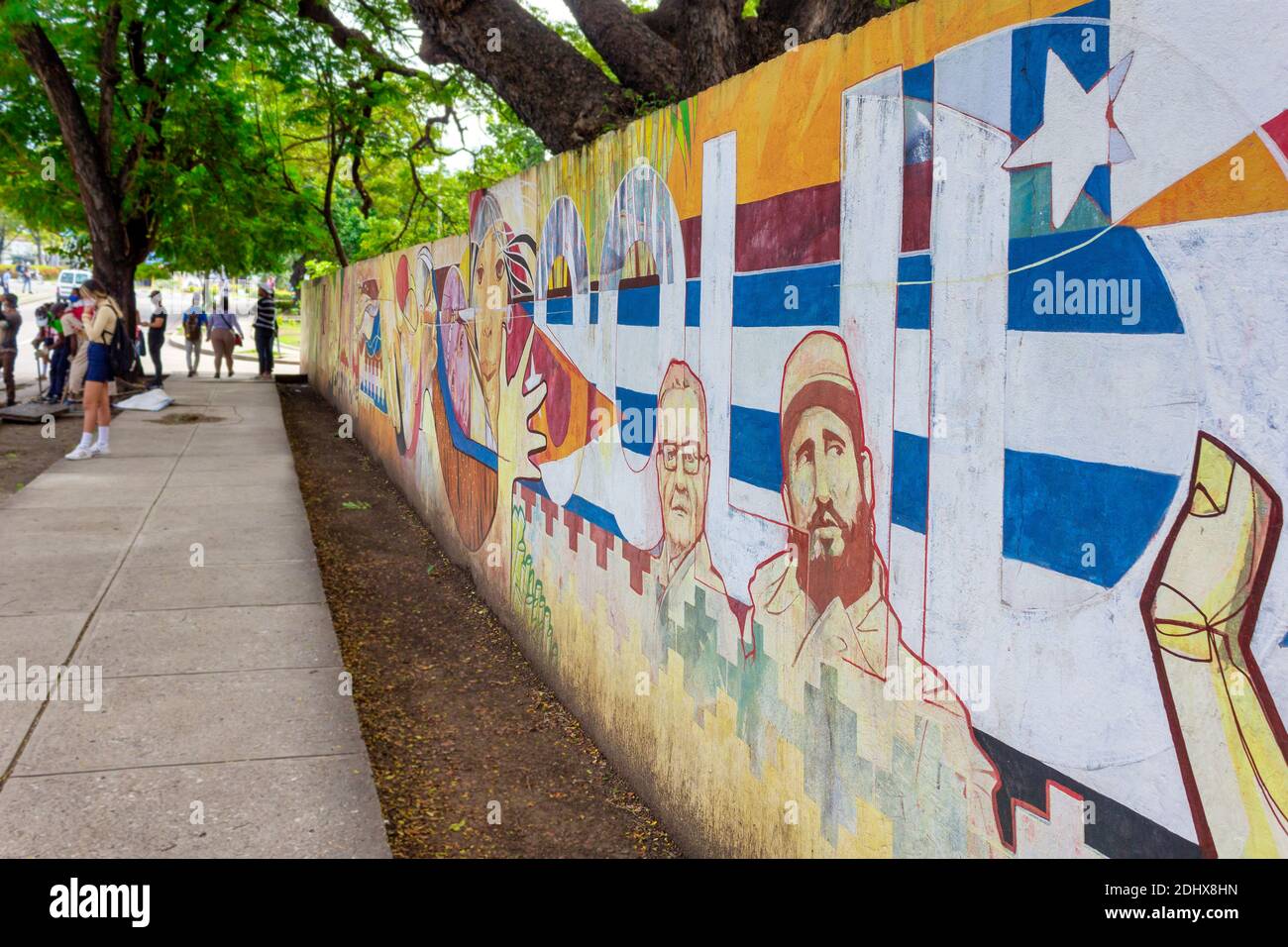 Fidel Castro and Salvador Allende in mural, Santiago de Cuba, Cuba Stock Photo