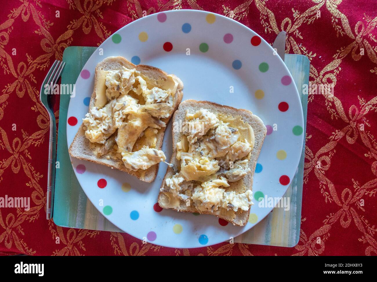 Scrambled eggs with smoked mackerel on toast Stock Photo Alamy