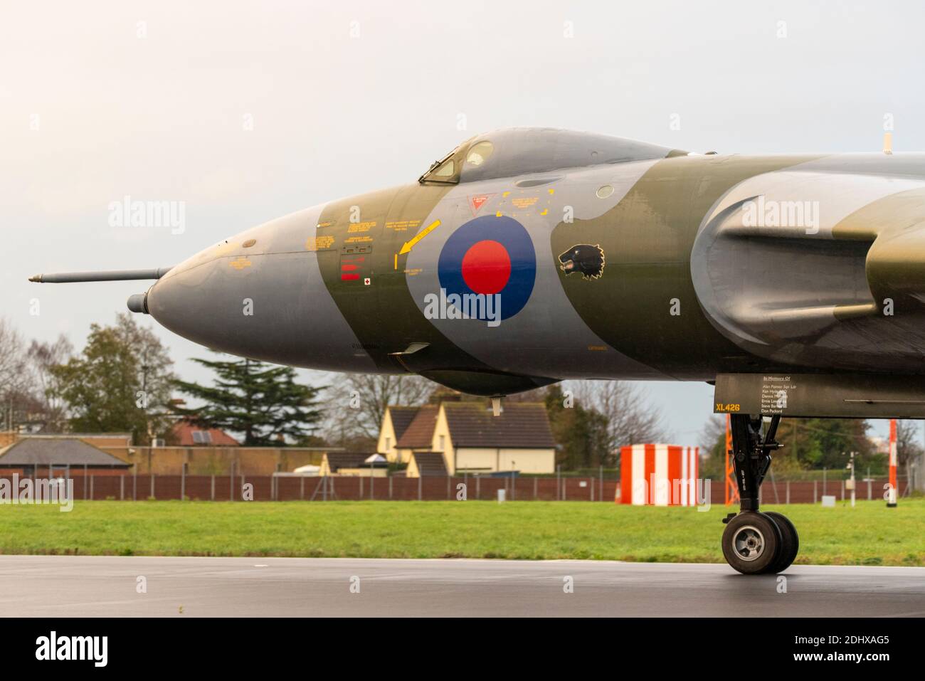 London Southend Airport, Essex, UK. 12th Dec, 2020. Avro Vulcan B2 bomber serial number XL426 was delivered to the Royal Air Force in 1962 and served through the Cold War as part of the nuclear deterrent and beyond until retirement in 1986, after which it was bought for display by an individual at Southend. After languishing for years it was taken on by the Vulcan Restoration Trust, a charity run by volunteers, who have restored it to ground running conditions. Today they held a rare high speed run down Southend’s runway Stock Photo