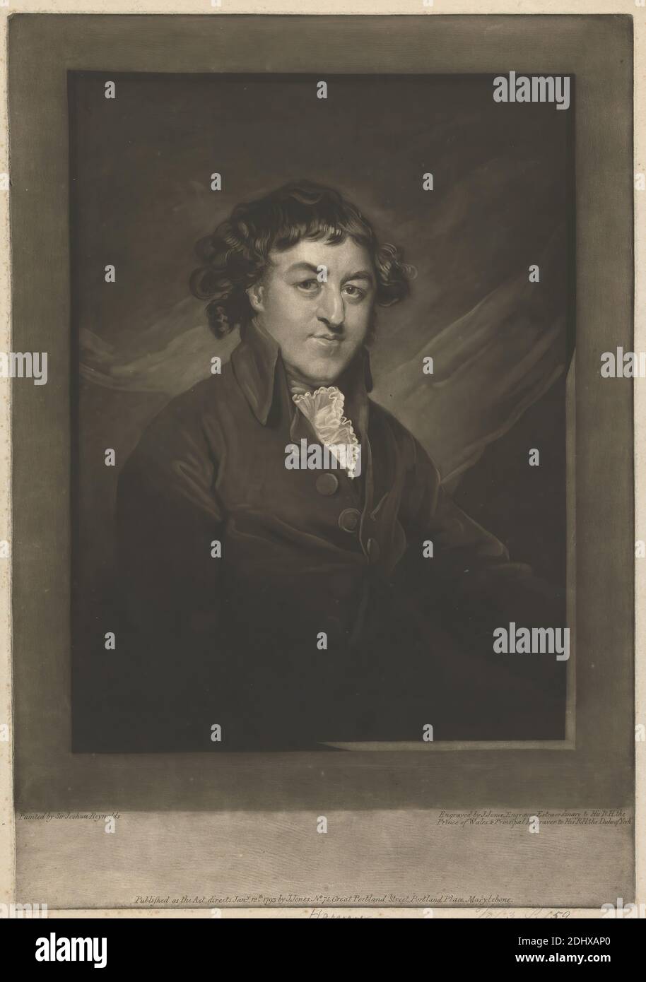 Francis Hargrave, John Jones, ca. 1745–1797, British, after Sir Joshua Reynolds RA, 1723–1792, British, 1793, Mezzotint on medium, moderately textured, beige, laid paper, Sheet: 20 7/8 × 14 13/16 inches (53 × 37.6 cm), Plate: 20 3/16 × 14 inches (51.3 × 35.6 cm), and Image: 15 1/4 × 11 3/8 inches (38.7 × 28.9 cm Stock Photo