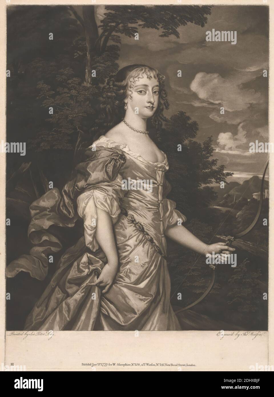 Frances Teresa Stewart, Duchess of Richmond and Lennox, Thomas Watson, 1743–1781, British, after Sir Peter Lely, 1618–1680, Dutch, active in England (from 1643), 1779, Engraving on moderately thick, moderately textured, cream, laid paper, Sheet: 19 3/8 × 16 3/4 inches (49.2 × 42.5 cm), Plate: 17 7/8 × 12 15/16 inches (45.4 × 32.9 cm), and Image: 16 × 12 7/8 inches (40.6 × 32.7 cm Stock Photo