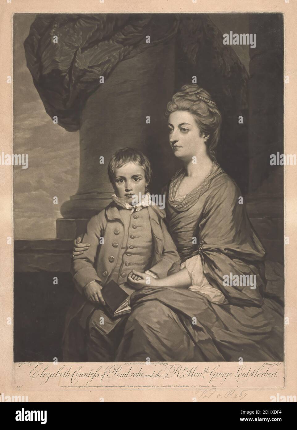 Elizabeth, Countess of Pembroke and Montgomery, with Her Son, Honorable, George, Lord Herbert, John Dixon, ca. 1740–1811, Irish, after Sir Joshua Reynolds RA, 1723–1792, British, 1771, Mezzotint on moderately thick, moderately textured, beige, laid paper, Sheet: 19 3/8 × 14 3/8 inches (49.2 × 36.5 cm), Plate: 17 15/16 × 12 15/16 inches (45.6 × 32.9 cm), and Image: 16 5/8 × 12 7/8 inches (42.2 × 32.7 cm Stock Photo