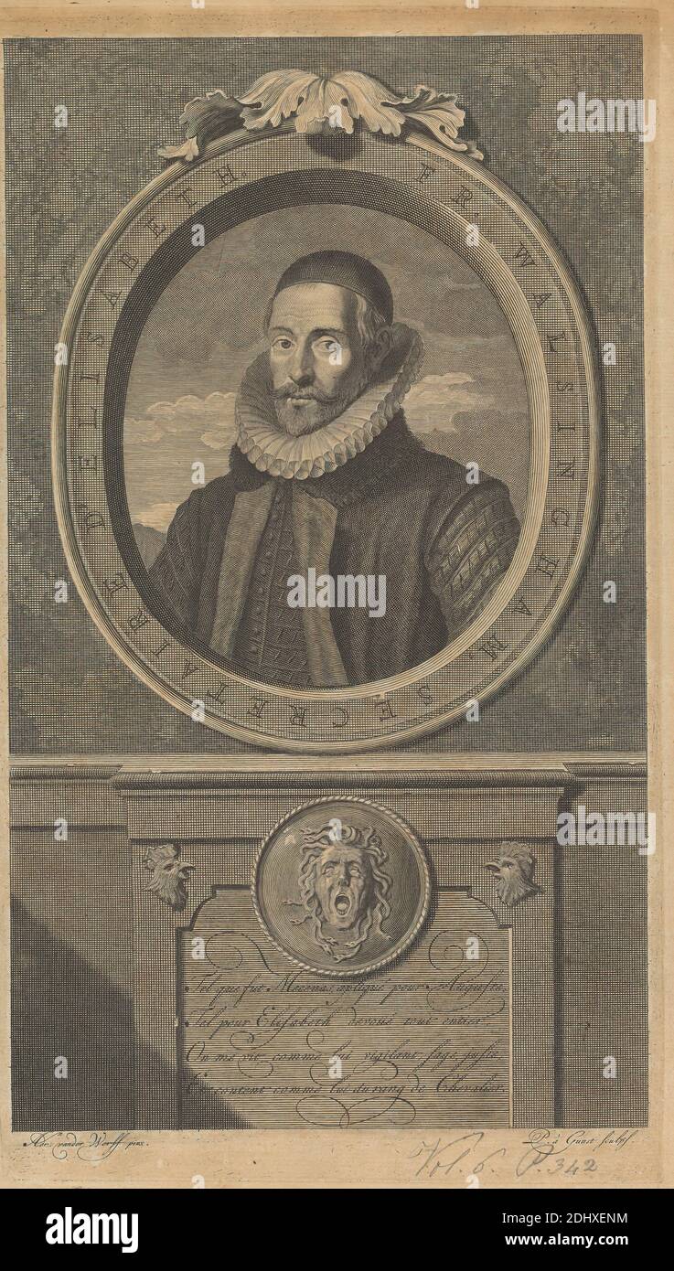 Sir Francis Walsingham, Pieter S. van der Gunst, 1659–c. 1724, after Adriaan van der Werff, 1659–1722, Dutch, undated, Line engraving and stipple engraving on medium, slightly textured, beige, laid paper, Sheet: 12 15/16 × 7 1/2 inches (32.9 × 19.1 cm), Plate: 12 5/8 × 7 3/16 inches (32.1 × 18.3 cm), and Image: 11 3/4 × 6 7/8 inches (29.8 × 17.5 cm Stock Photo