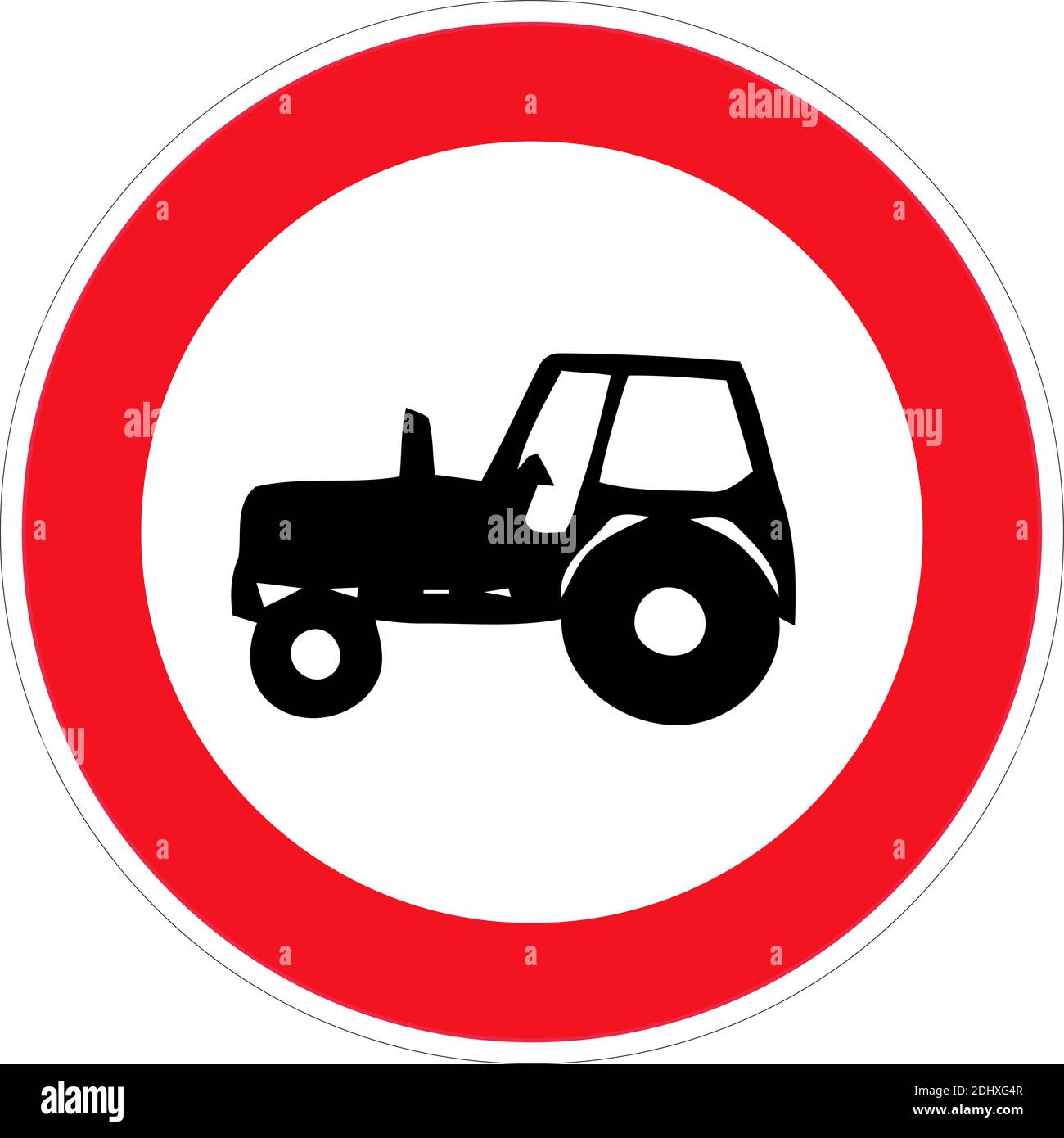 No entry for tractors, road sign, vector icon. Red prohibition sign. Stop symbol. Stock Vector
