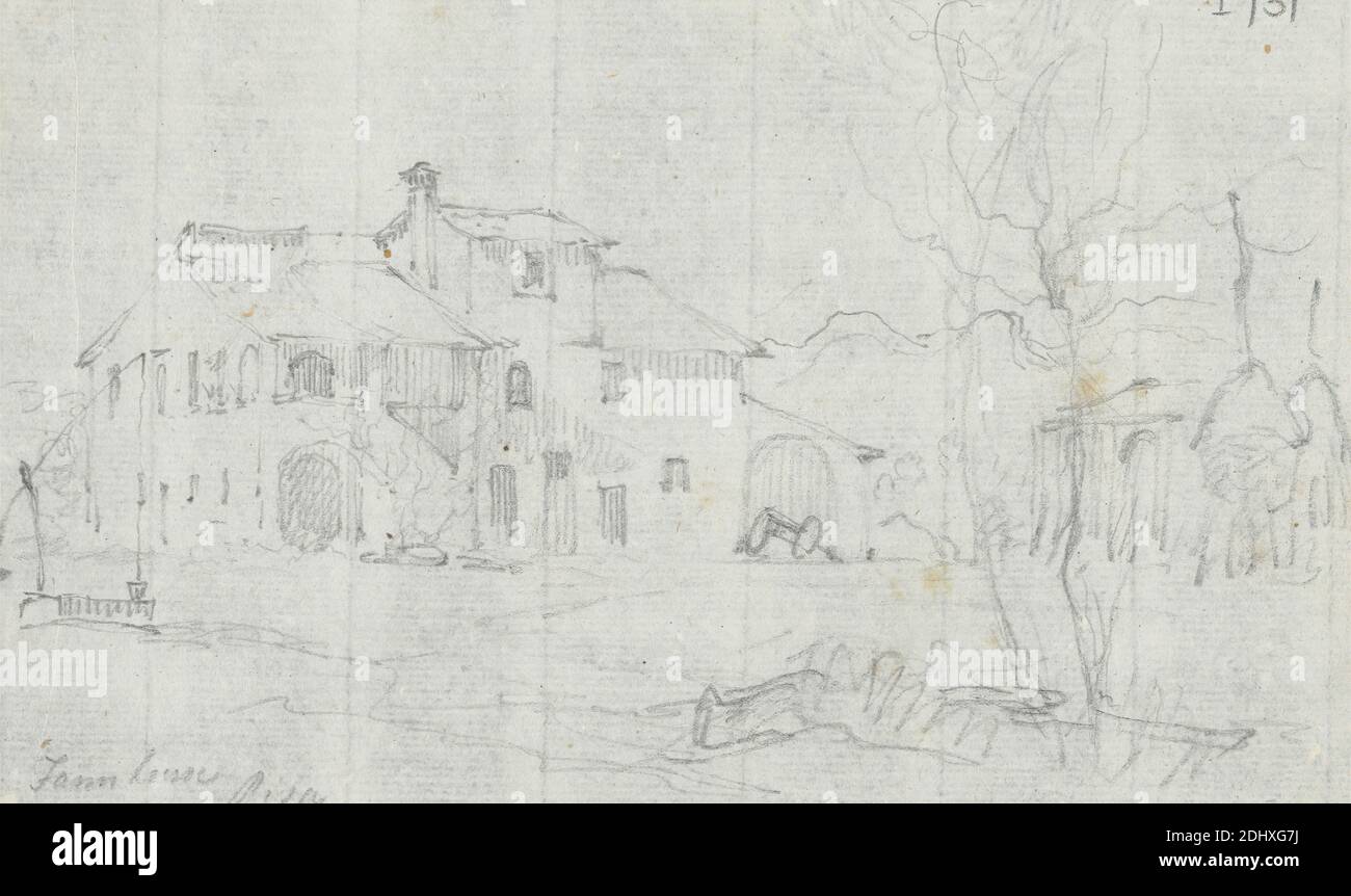 Farmhouse, Sir Robert Smirke the younger, 1781–1867, British, 1802-1804, Graphite on medium, moderately textured, blued white, laid paper, Sheet: 4 3/16 × 6 1/2 inches (10.6 × 16.5 cm Stock Photo