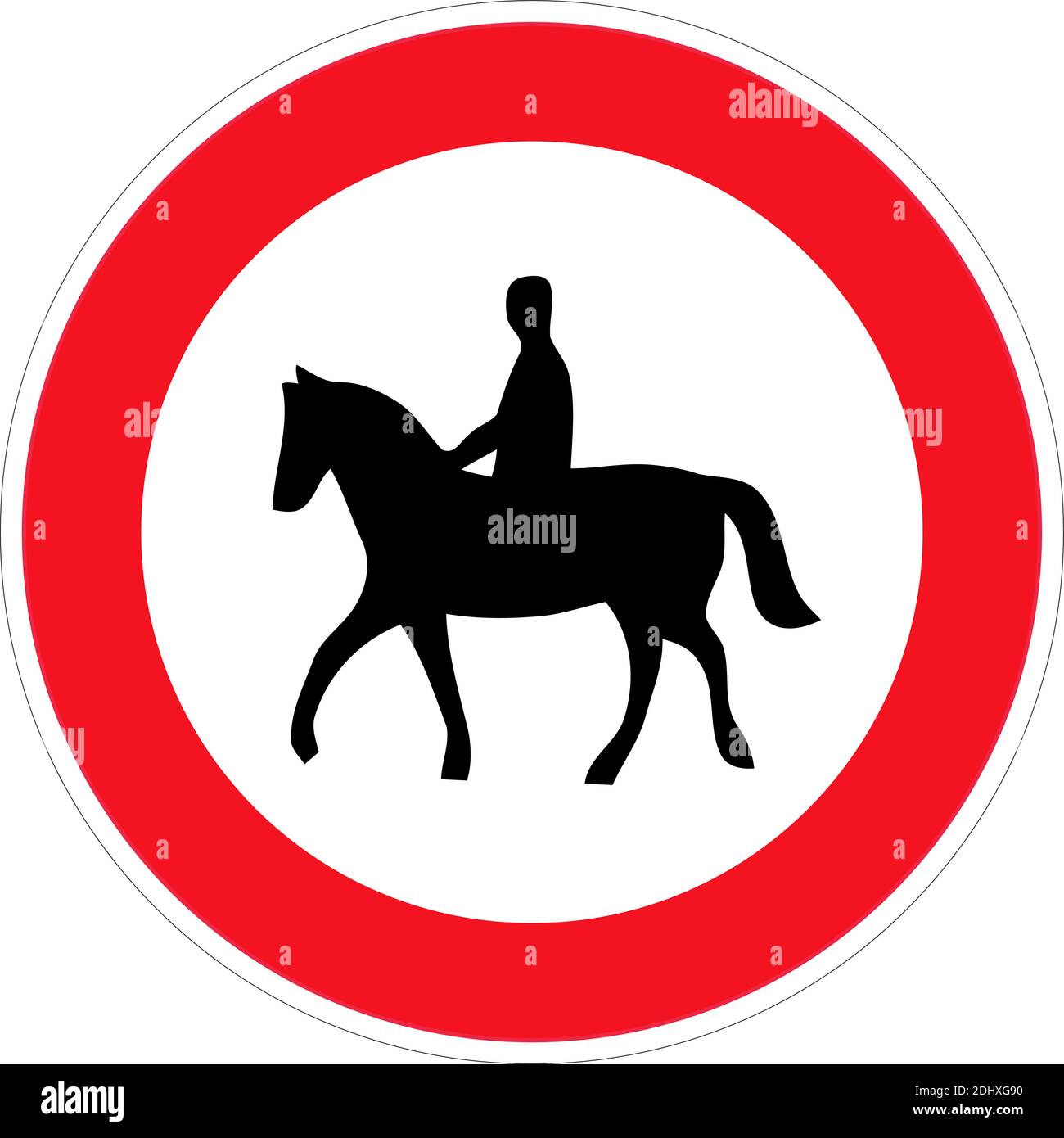 No riding a horse Prohibiting sign not fleeing horses rider Equestrians Do not enter or cross forbidden to entry for jockey Stop road sign, horses are Stock Vector