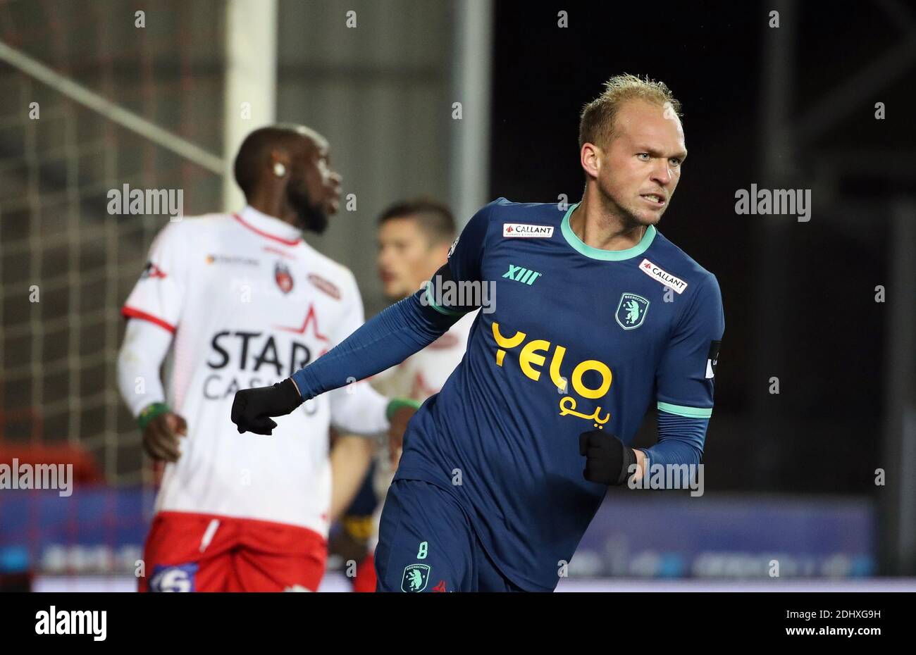 Mouscron, Belgium . 12th Dec, 2020. MOUSCRON, BELGIUM - DECEMBER 12: Raphael Holzhauser of Beerschot celebrates after scoring the 3-1 goal during the Jupiler Pro League match day 16 between Royal Excel Mouscron and K. Beerschot V.A. on December 12, 2020 in Mouscron, Belgium. (Photo by Vincent Van Doornick/Isosport) Credit: Pro Shots/Alamy Live News Stock Photo