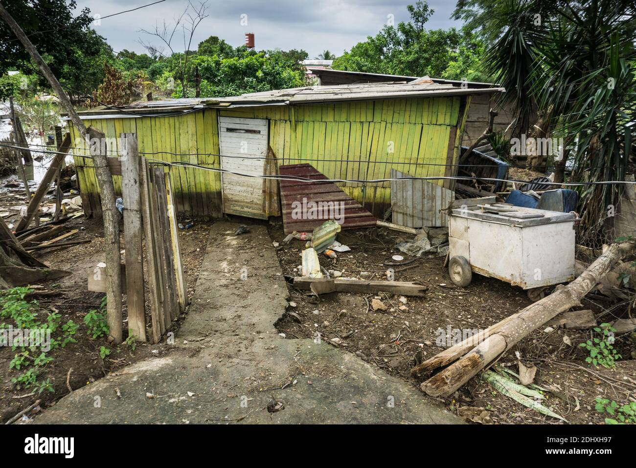 Houses and homesteads destroyed by Hurricane Eta and Hurricane Iota in La Lima, Honduras 2020 Stock Photo