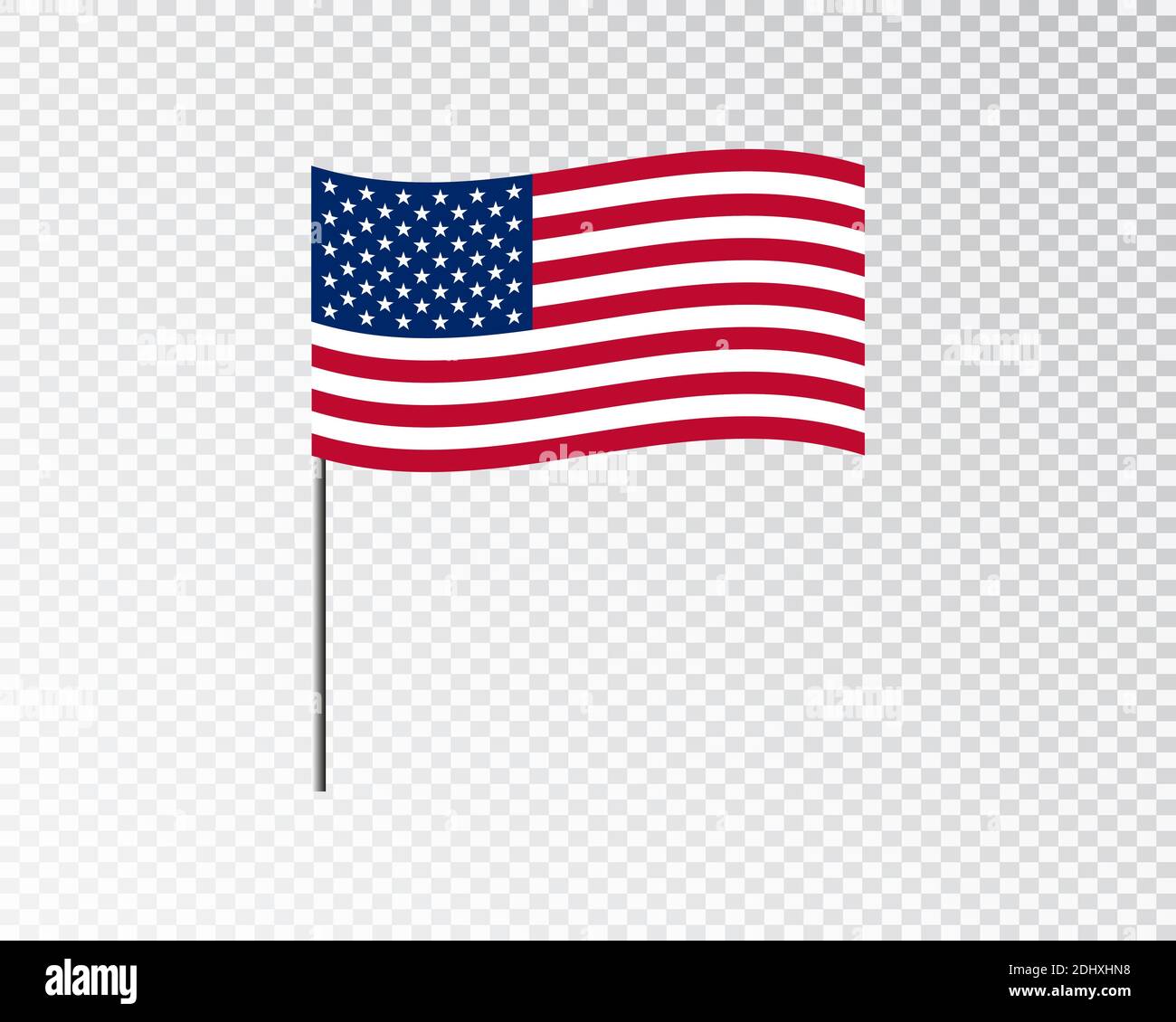 USA flag waving hanging down 3d flagpole vector on blank background Stock Vector