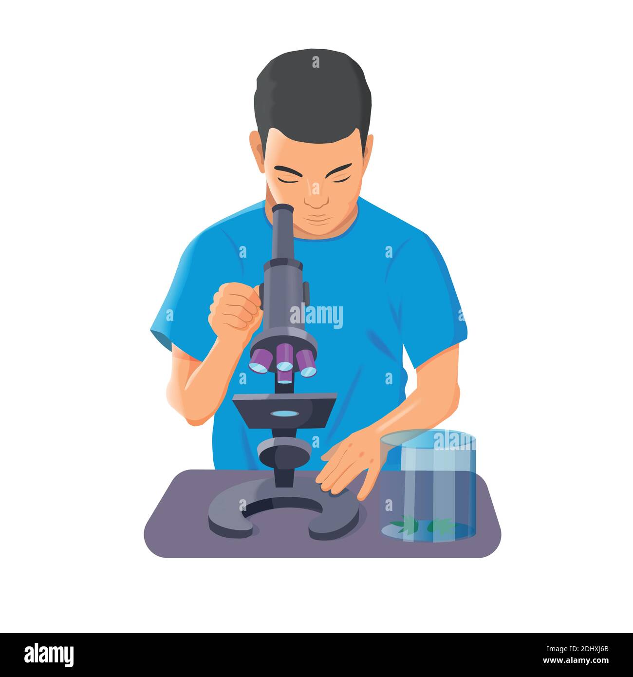 vector illustration of kid looking in microscope Stock Vector Image