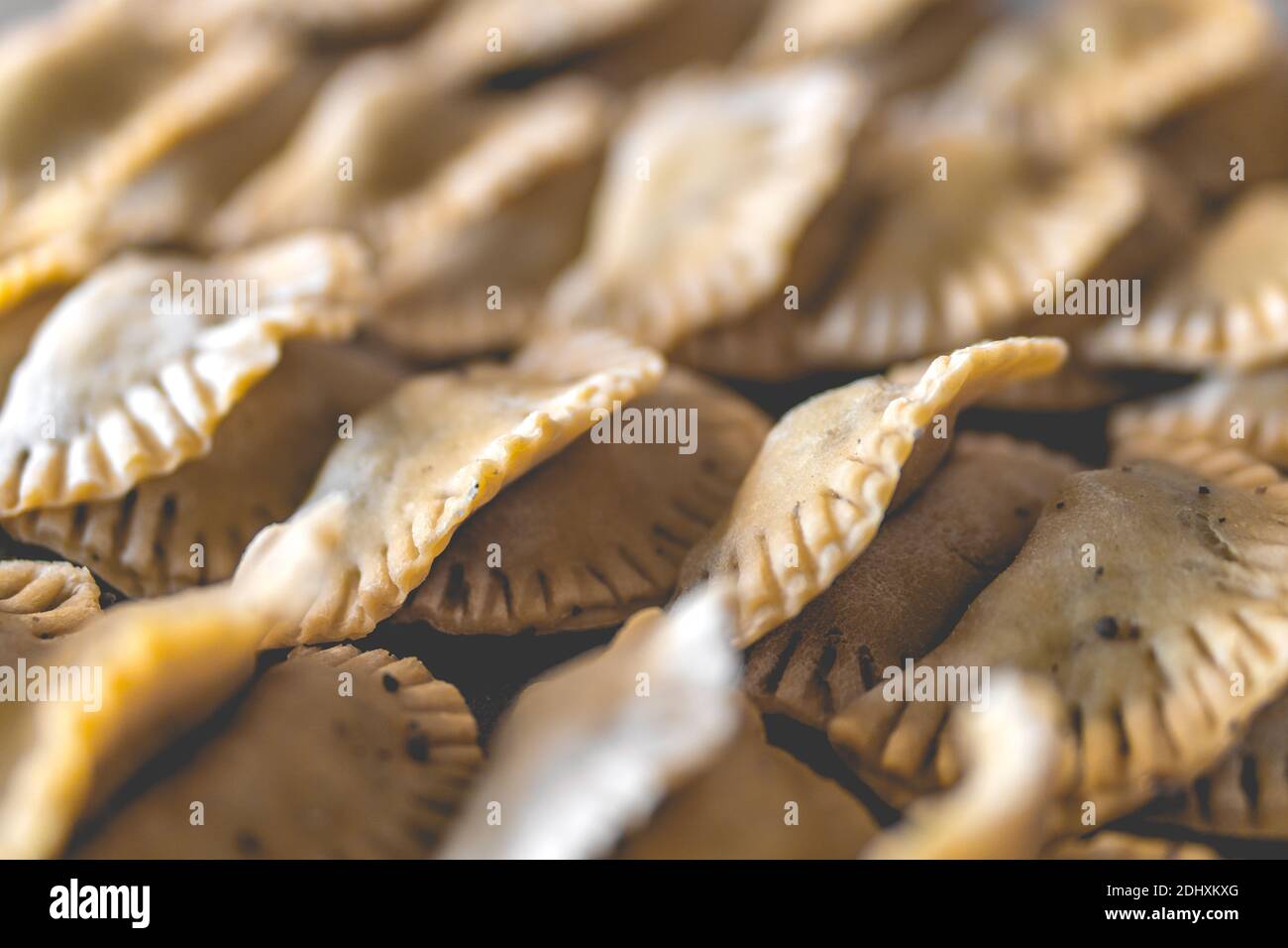 Handmade Rustical Ravioli or tortellini Stock Photo