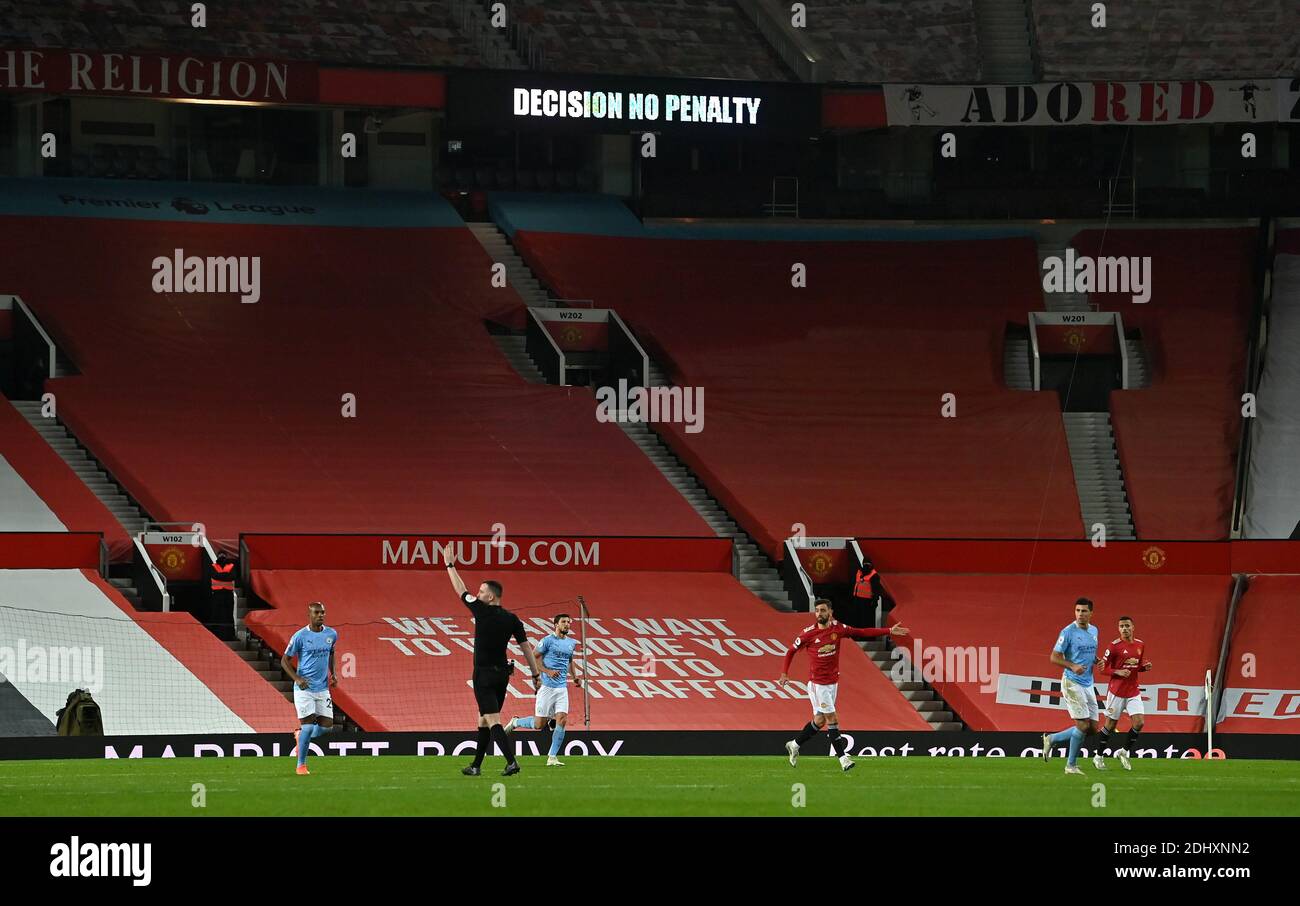 The scoreboard scoring the VAR decision of no penalty during the ...