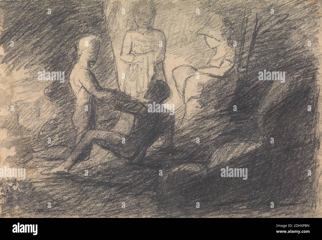 Study of Figures in a Cave, Benjamin Robert Haydon, 1786–1846, British, 1805, Graphite on moderately thick, moderately textured, beige, wove paper, Sheet: 4 11/16 × 7 inches (11.9 × 17.8 cm Stock Photo