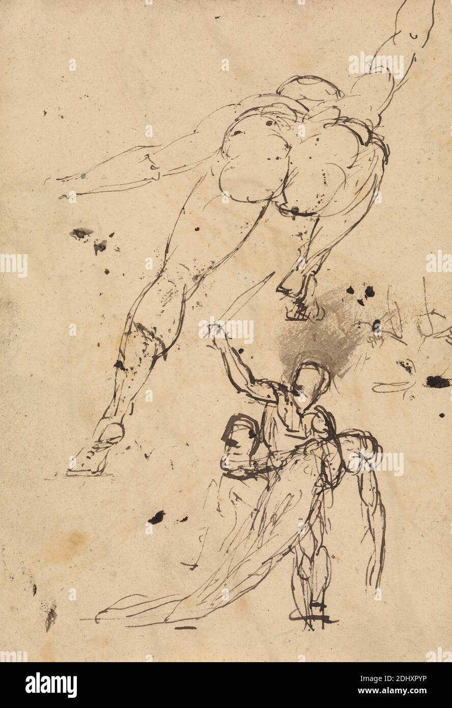 Study for Hercules and Persephone, Benjamin Robert Haydon, 1786–1846, British, undated, Pen and brown ink on moderately thick, slightly textured, beige, wove paper, Sheet: 6 7/8 × 4 11/16 inches (17.5 × 11.9 cm Stock Photo