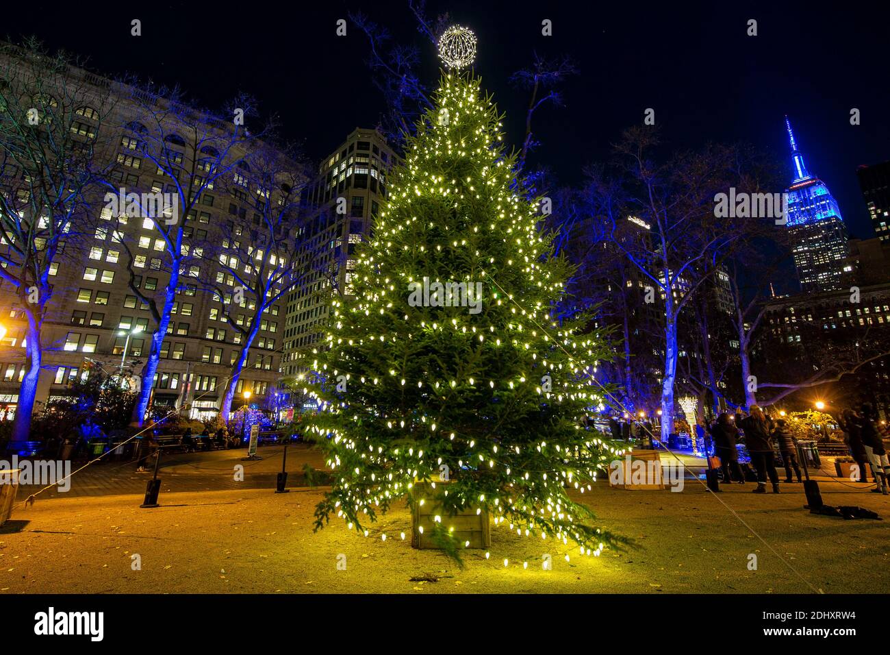 The Christmas tree in Madison Square Park with the MetLife Building in