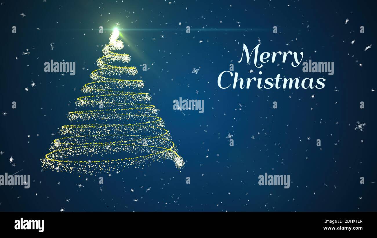 Merry Christmas Tree Glow Animation snowflakes on Blue Background 3d ...