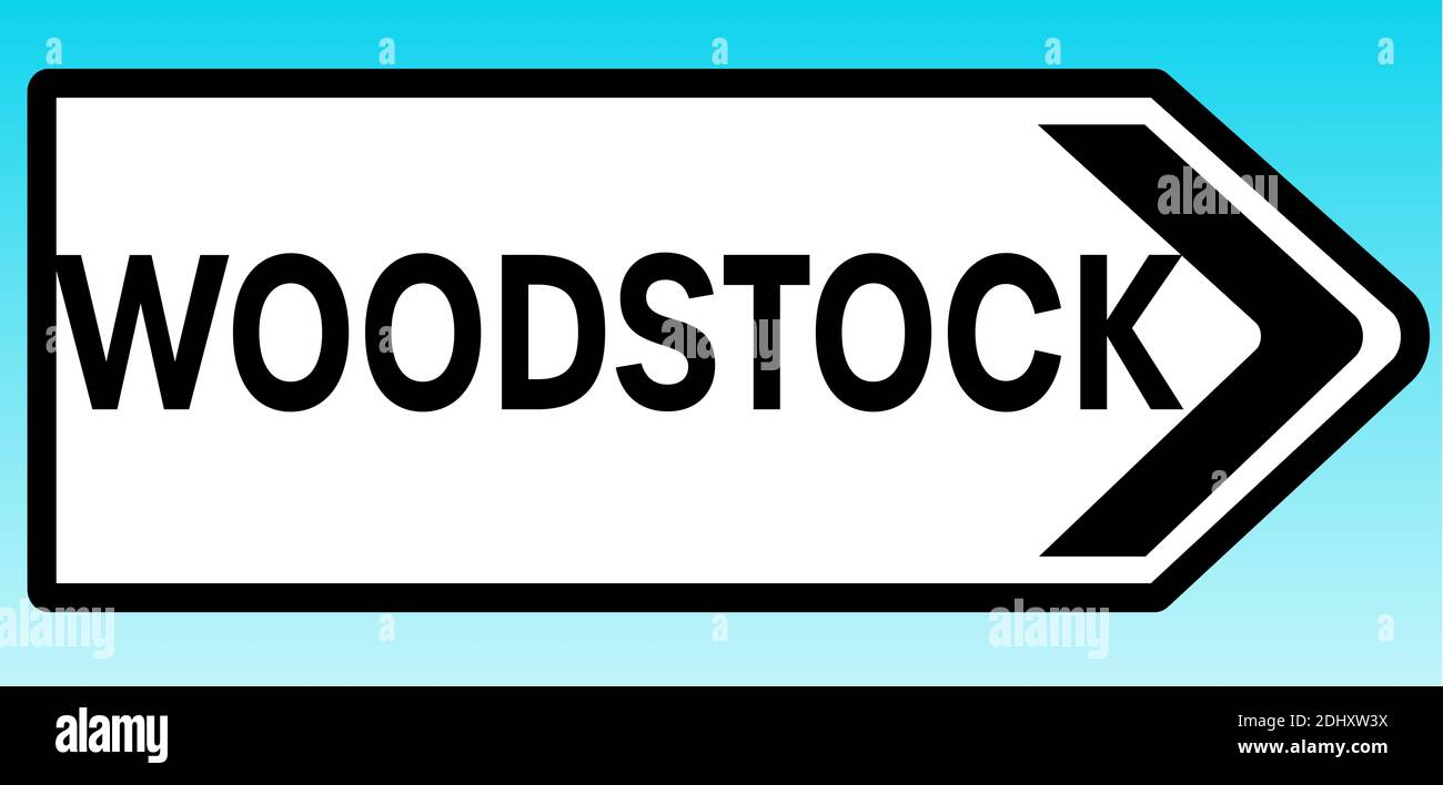 A graphic illlustration of a British road sign pointing to Woodstock Stock Photo