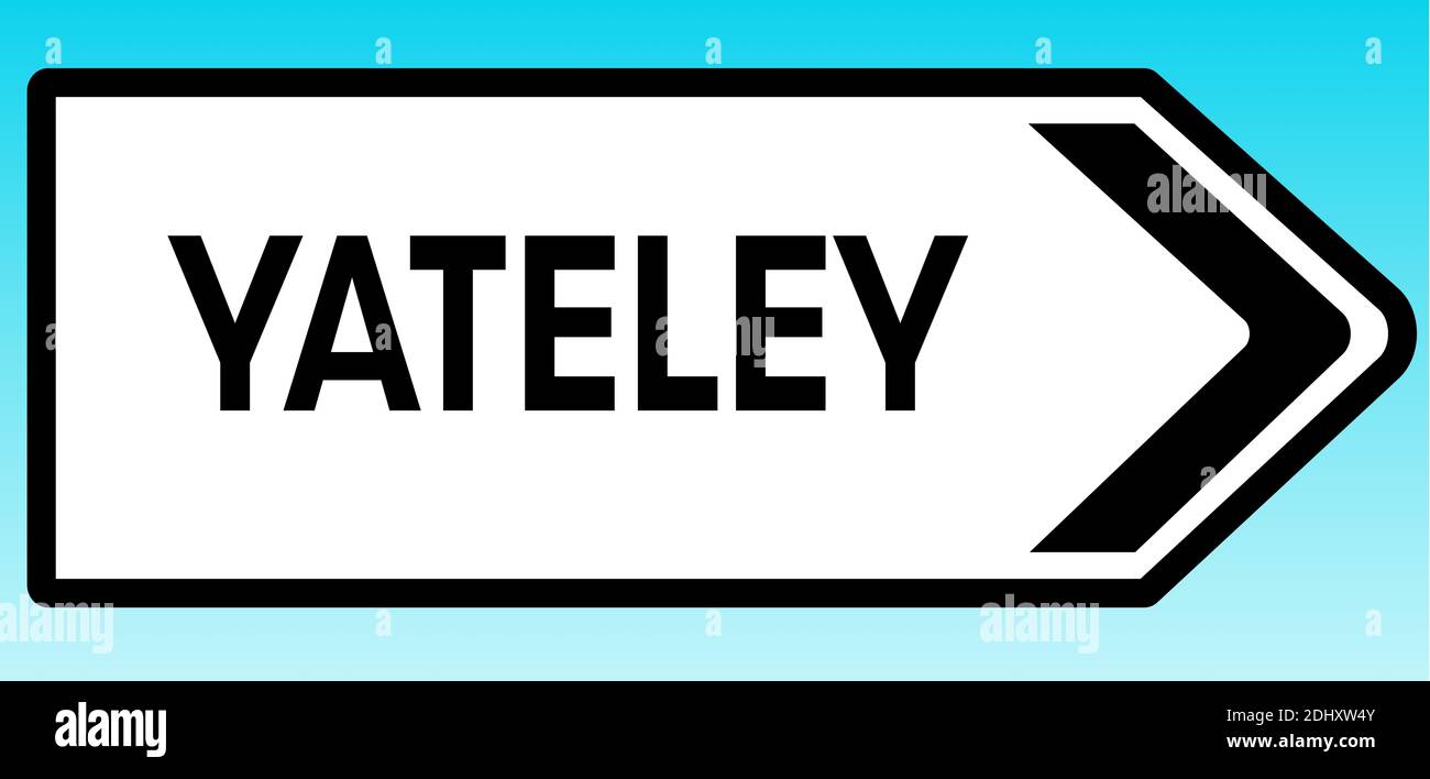 A graphic illlustration of a British road sign pointing to Yateley Stock Photo