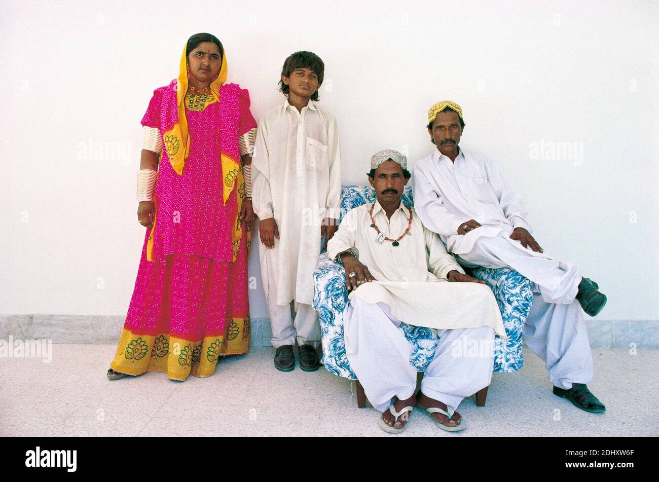 Portrait of a traditional  family in the Sanghar District of Sindh, Pakistan. Stock Photo