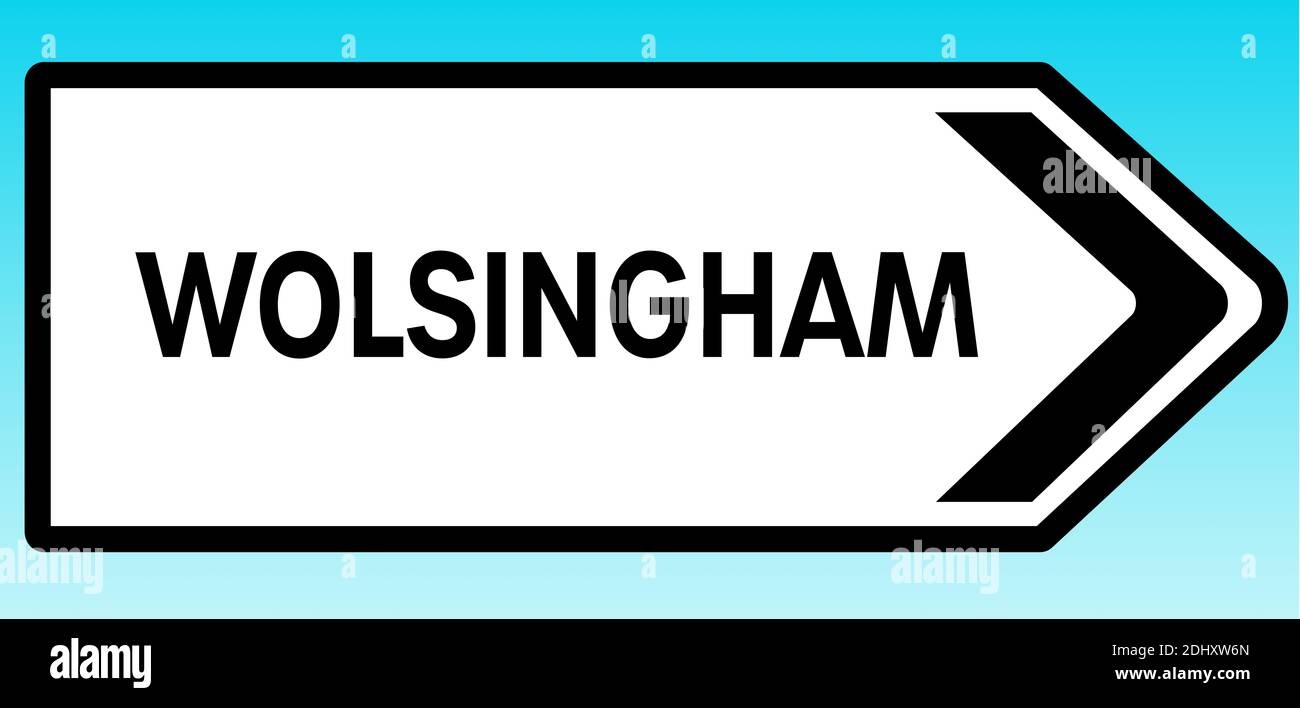 A graphic illlustration of a British road sign pointing to Wolsingham