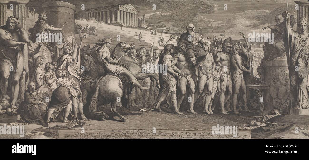 The Diagorides Victors at Olympia (Design for the Walls of the Great Room of the Society for the Encouragement of the Arts), James Barry, 1741–1806, Irish, after 1783, Engraving, Sheet: 16 x 19in. (40.6 x 48.3cm Stock Photo