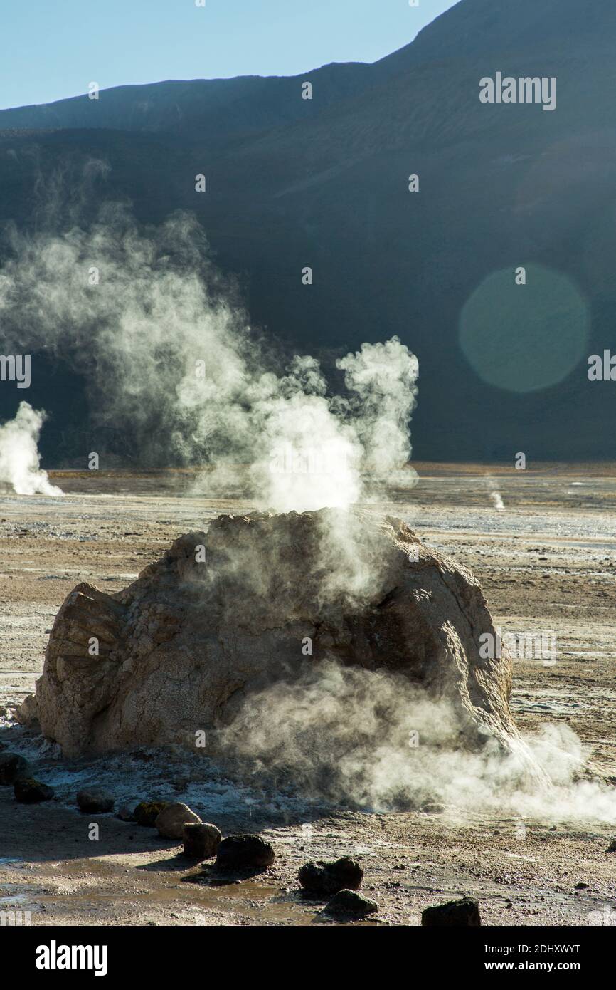 A geyser cone or splash mound at El Tatio geyser field and geothermal ...