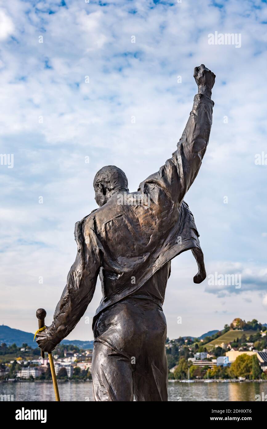 Statue of Freddie Mercury in the city of Montreux, Switzerland Stock