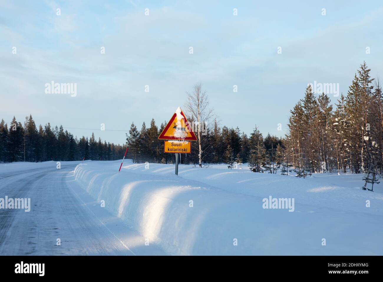 Lapland, Finland March 1, 2020 road sign in a desert and icy road