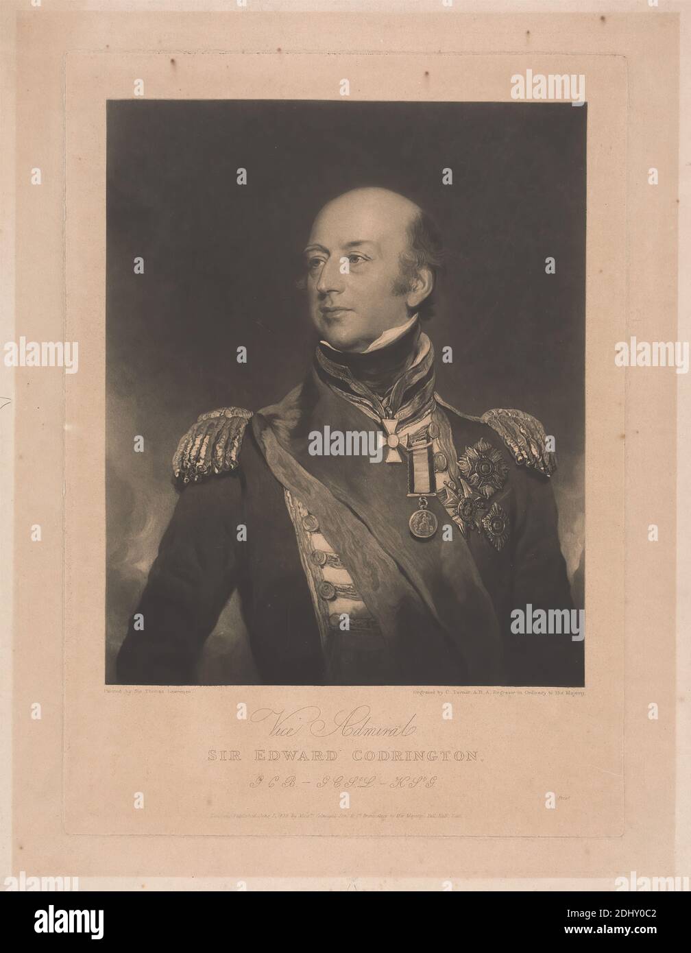 Vice-Admiral Sir Edward Codrington, G.C.B., G.C. St. L., K. St. G., Charles Turner, 1774–1857, British, after Sir Thomas Lawrence, 1769–1830, British, 1830, Mezzotint, Sheet: 14 x 10in. (35.6 x 25.4cm Stock Photo