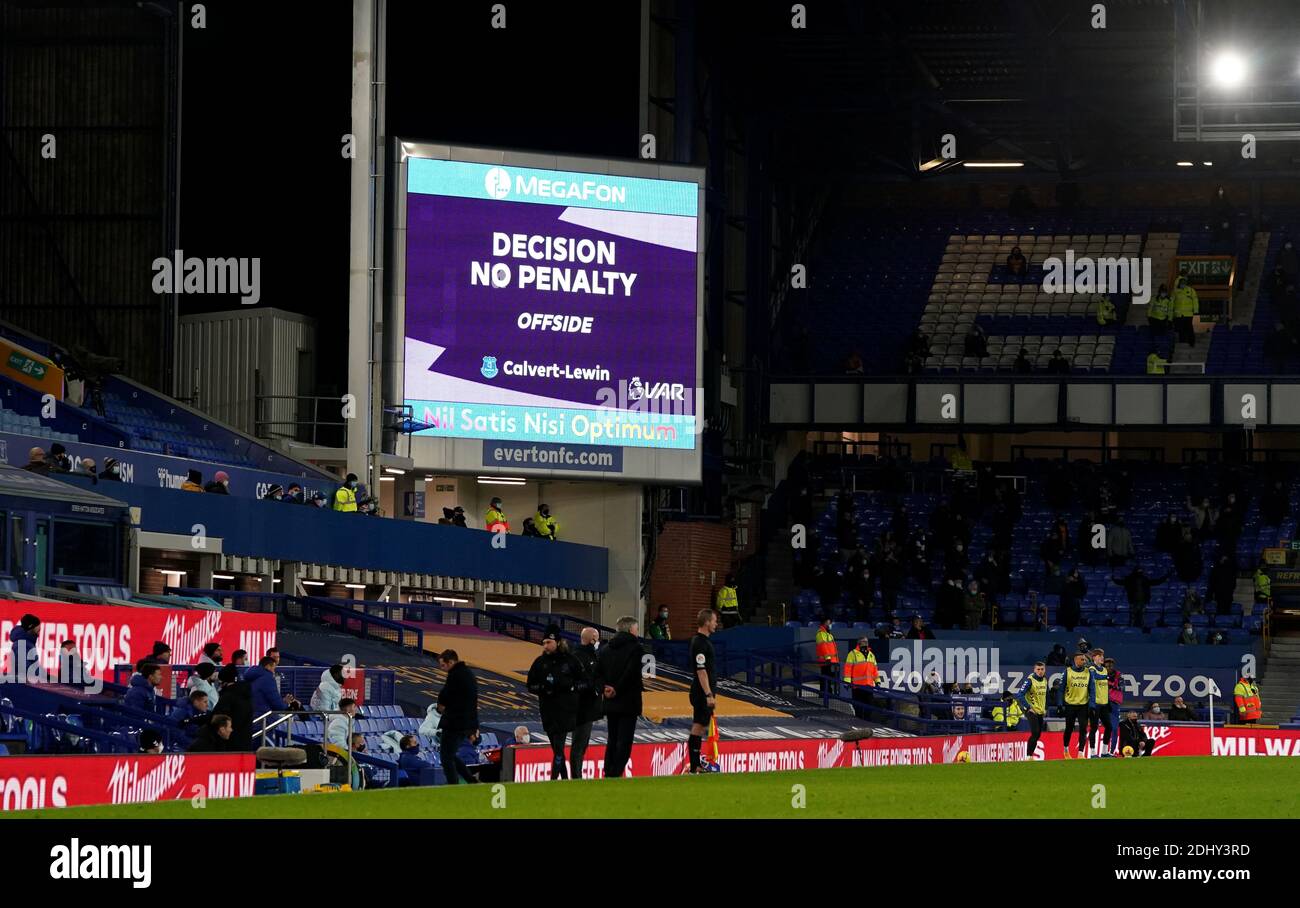 The big screen reads No Penalty after a VAR penalty check during the ...