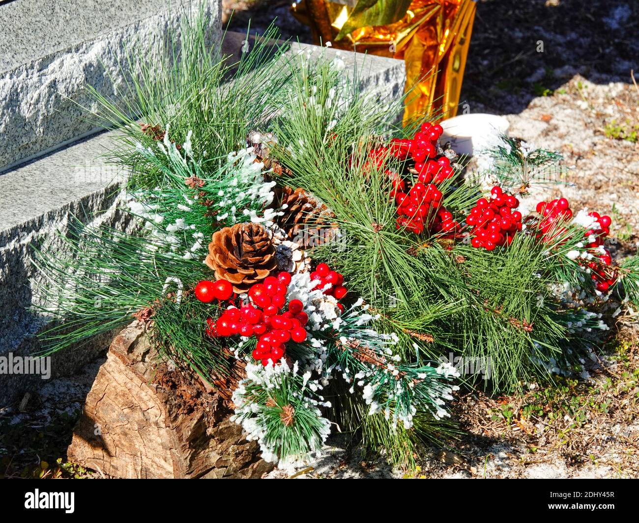 Christmas holiday decorations in the small town cemetery, Cedar Key