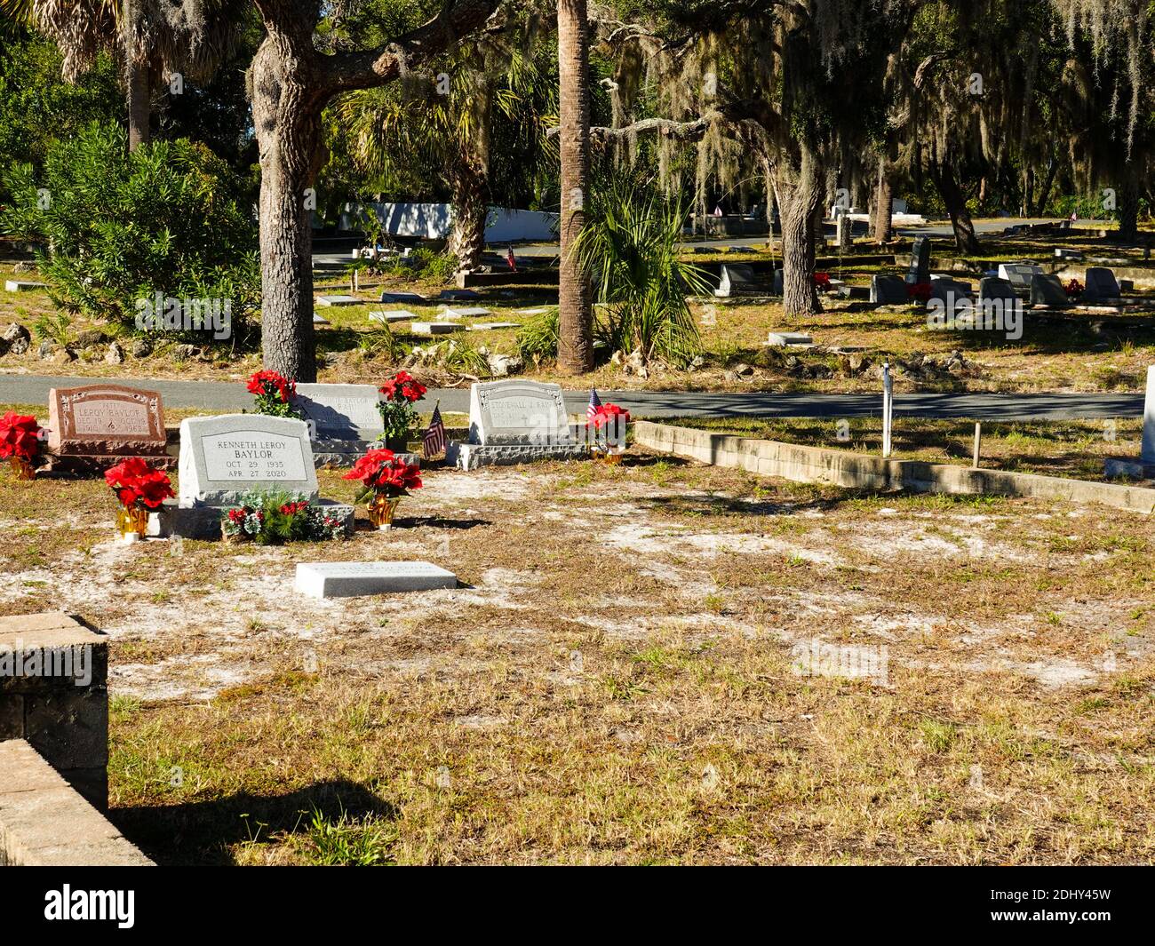 Christmas holiday decorations in the small town cemetery, Cedar Key