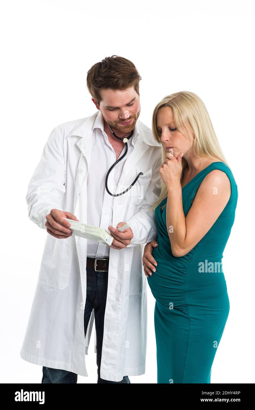 Arzt spricht mit einer Schwangeren, 30, 35, Jahre, Stock Photo