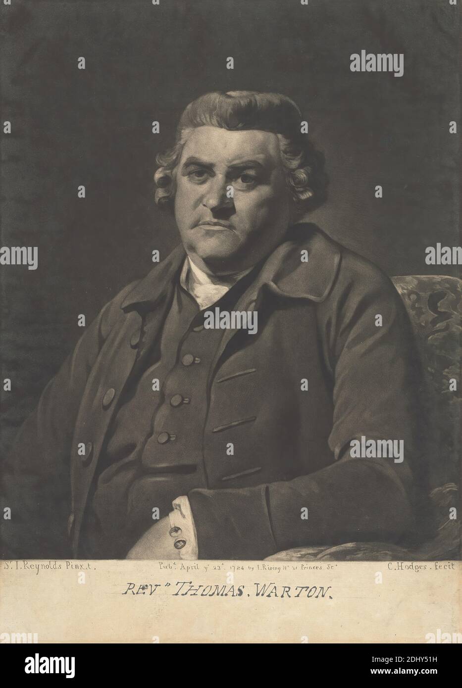 Rev. Thomas Warton, Charles Howard Hodges, 1764–1837, British, after Sir Joshua Reynolds RA, 1723–1792, British, 1784, Mezzotint Stock Photo