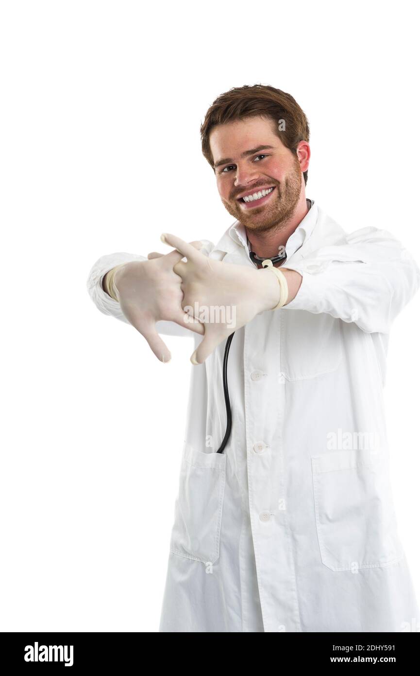 Arzt mit Gummihandschuhe, Schutz gegen Infektionen mit Handschuhe Stock  Photo - Alamy