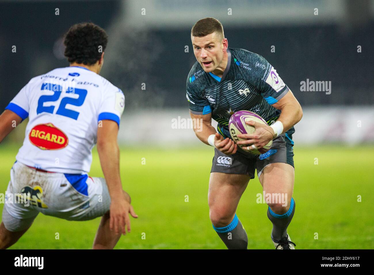 Swansea, Wales, UK. 12 December, 2020. Ospreys replacement Scott Williams during the Ospreys v Castres Olympique European Rugby Challenge Cup Match. Credit: Gruffydd Thomas/Alamy Live News Stock Photo