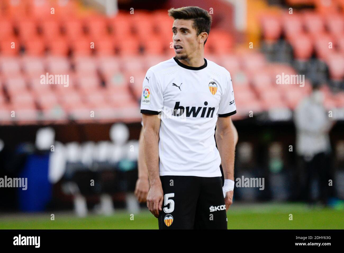 Gabriel Paulista of Valencia during the Spanish La Liga football match between Valencia and Atletic de Bilbao at Mestalla Stadium.Final score; Valencia 2:2 Atletico de Bilbao. Stock Photo