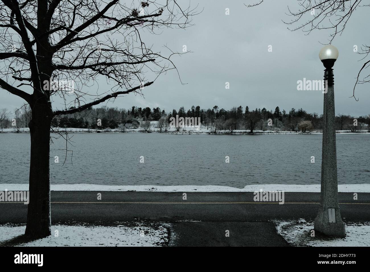 A chilly and overcast winter scene at Dow's Lake, Ottawa, Ontario, Canada. Stock Photo