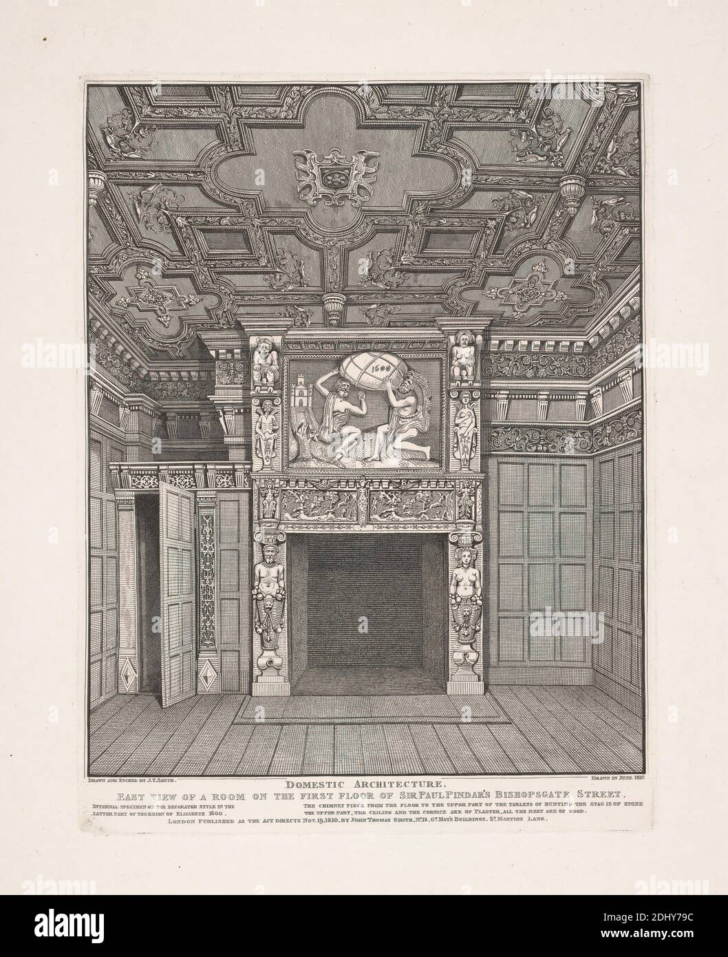 Interior of Sir Paul Pindar's, Bishopsgate, John Thomas Smith, 1766–1833, British, after John Thomas Smith, 1766–1833, British, 1810, Engraving, Sheet: 14 3/4 x 12in. (37.5 x 30.5cm Stock Photo