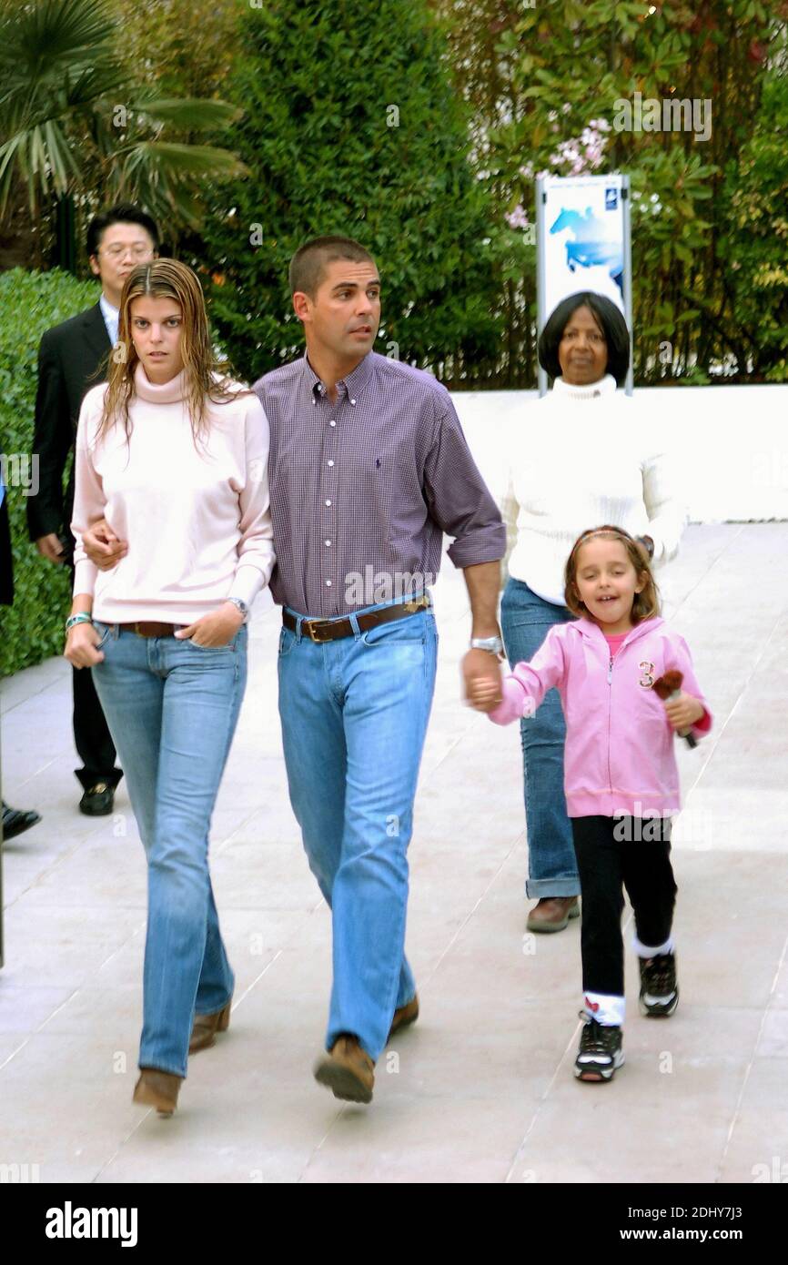 File photo : Athina Roussel Onassis and her husband Brazilian Alvaro de Miranda Neto (also known as Doda) as well as his daughter Viviane attend the CSIO-La Baule Jumping in the French city of La Baule on May 5, 2006. Athina Onassis and Alvaro de Miranda Neto split after 11-year marriage it was reported. Photo by Ammar Abd Rabbo/ABACAPRESS.COM Stock Photo