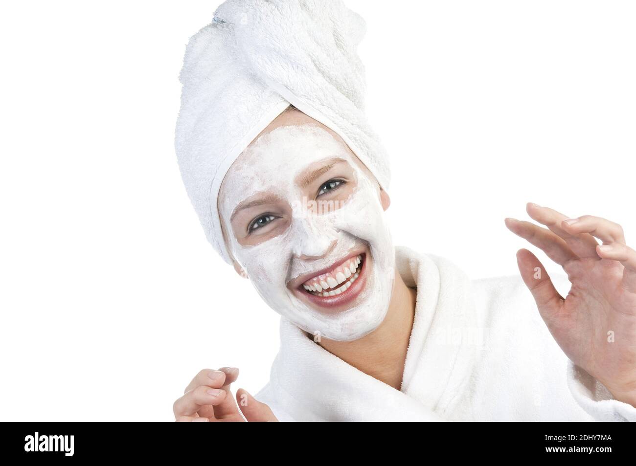 Schönheitspflege, Frau mit Gurkenmaske Stock Photo