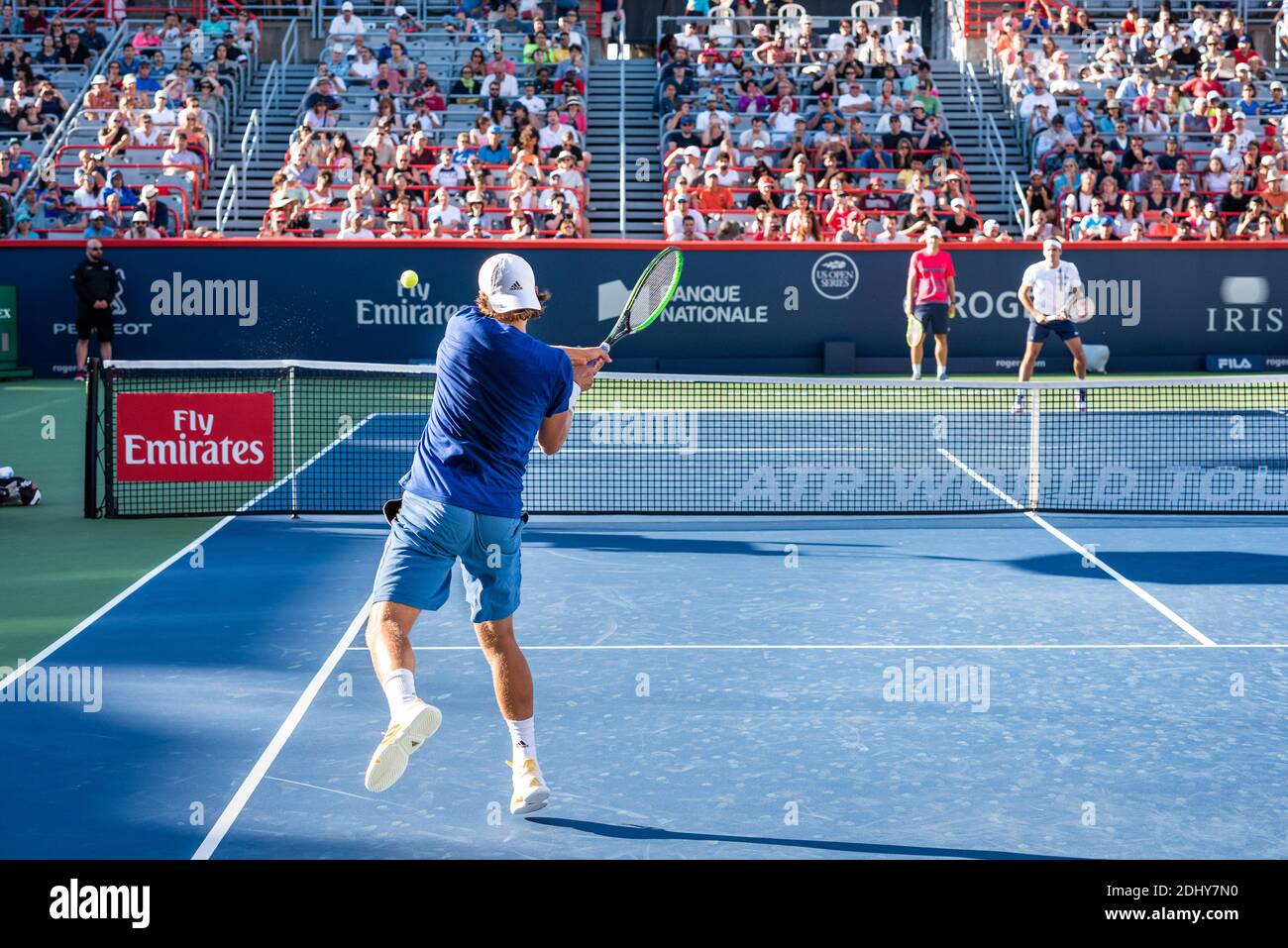 Montreal, Canada - Aujgust 5th, 2017: Lucas Pouille practicing in the central court during the Rogers Cup. Stock Photo