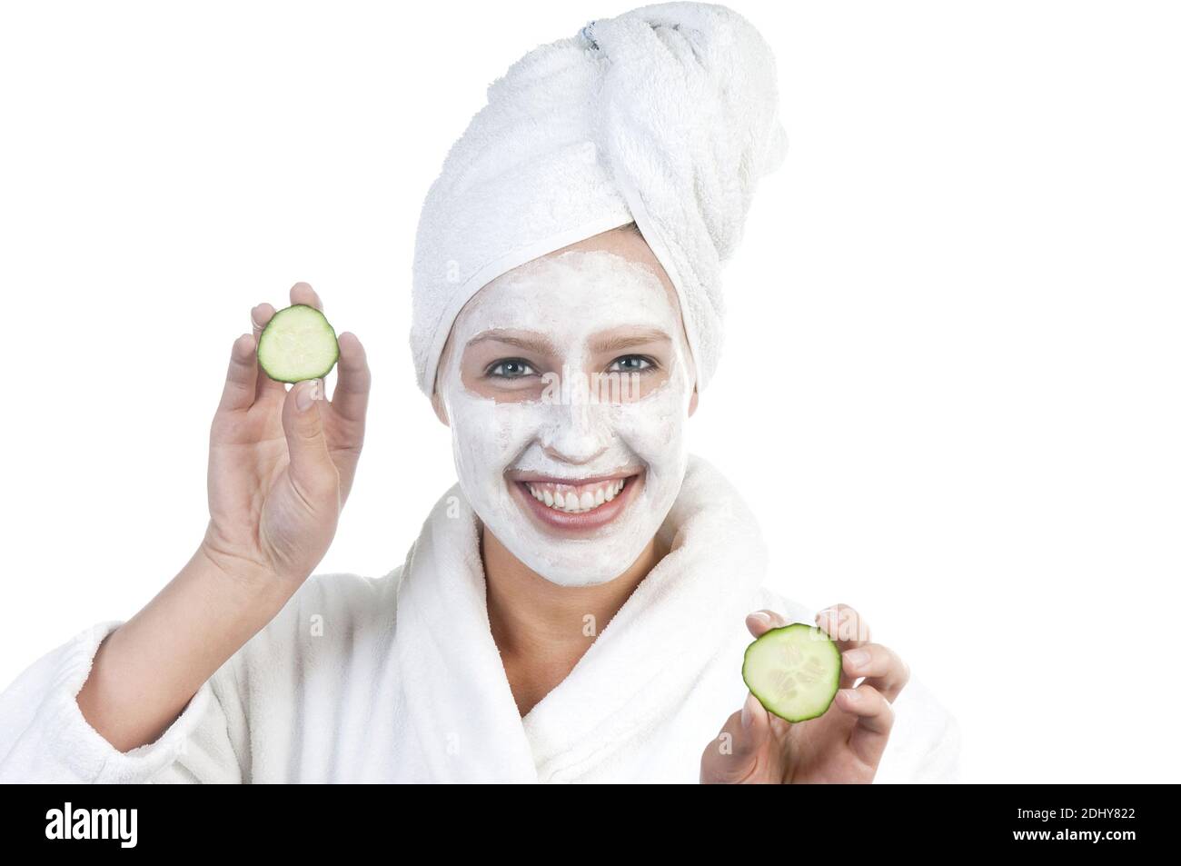 Schönheitspflege, Frau mit Gurkenmaske Stock Photo