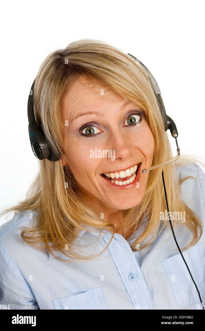 Blonde Frau mit Headset, 25, 30, Jahre, Model Release, Stock Photo